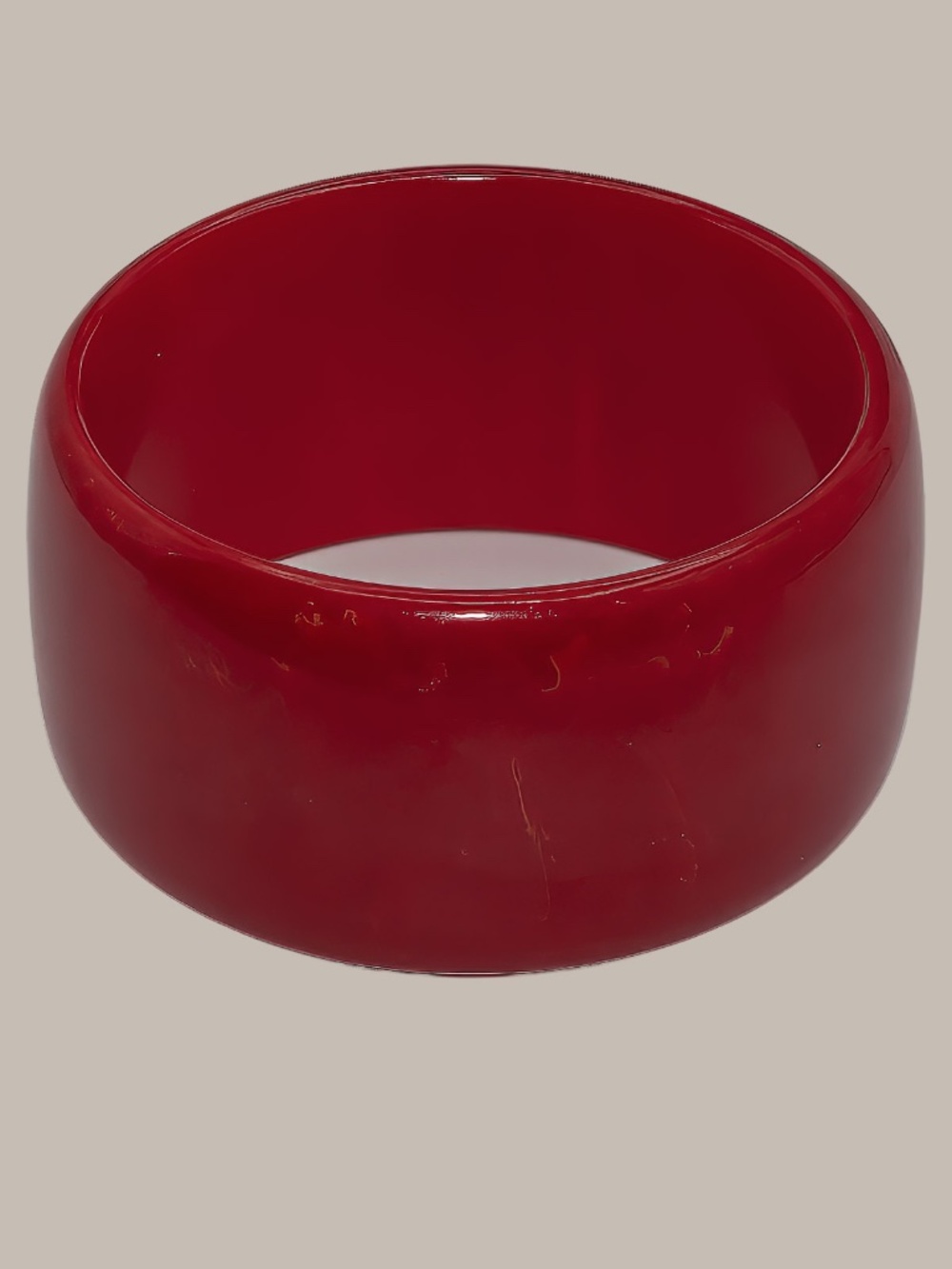 Vintage Cherry Red Bakelite Wide Domed Bangle Bracelet 1.5” Art Deco Tested